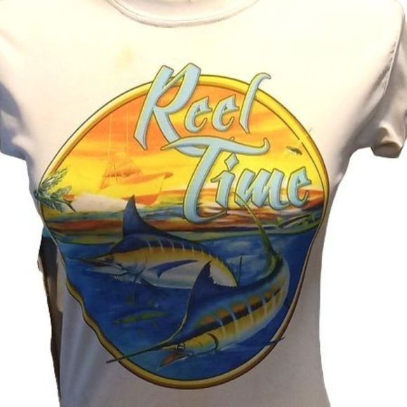 Reel Time White Long Sleeve Key‎ West Graphic Tee Men's Size Medium - Picture 2 of 7